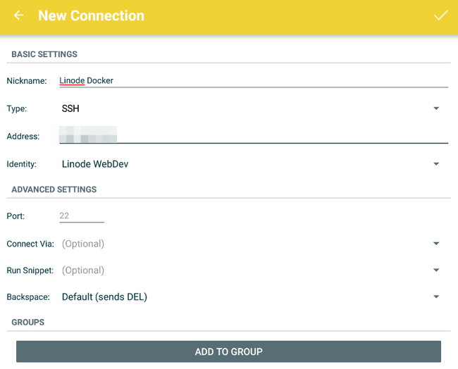 JuiceSSH Connection Settings